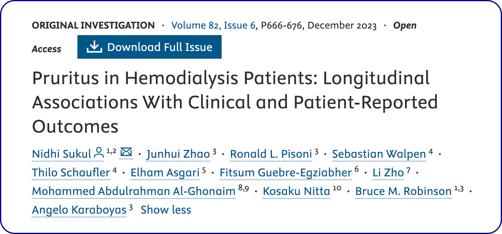 Article about pruritus in Hemodialysis patients